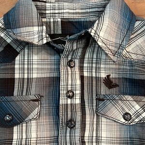 Cody James authentic western wear blue plaid size 18 mo pearl snaps!